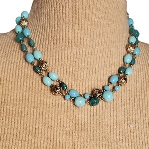 Vtg. Turquoise & Malachite Beads Necklace by MONET